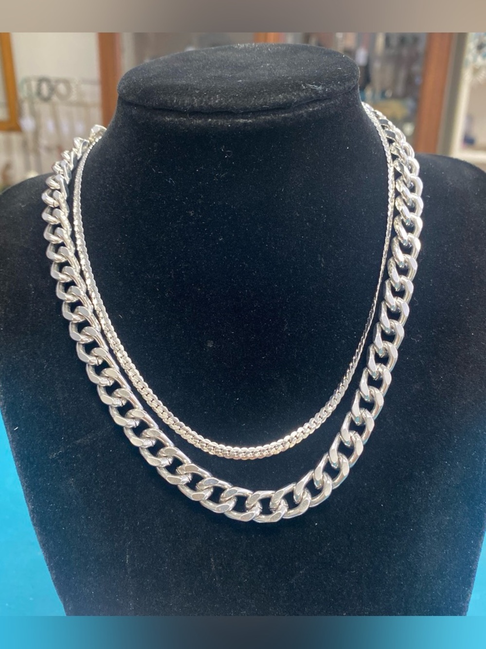 Silver-Tone Layered Chain Necklace - Classic Double Strand